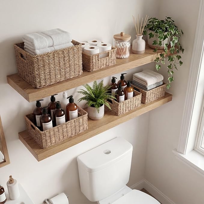 Oak Floating Shelves Set of 2，35.43in Wall Mounted Display Ledge Shelves