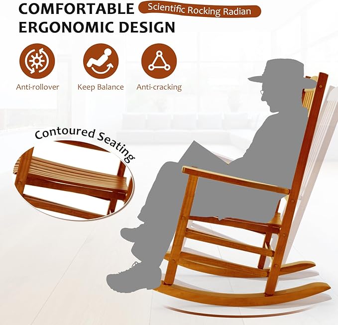 Hupmad Wooden Oversized Porch Rocker Chair