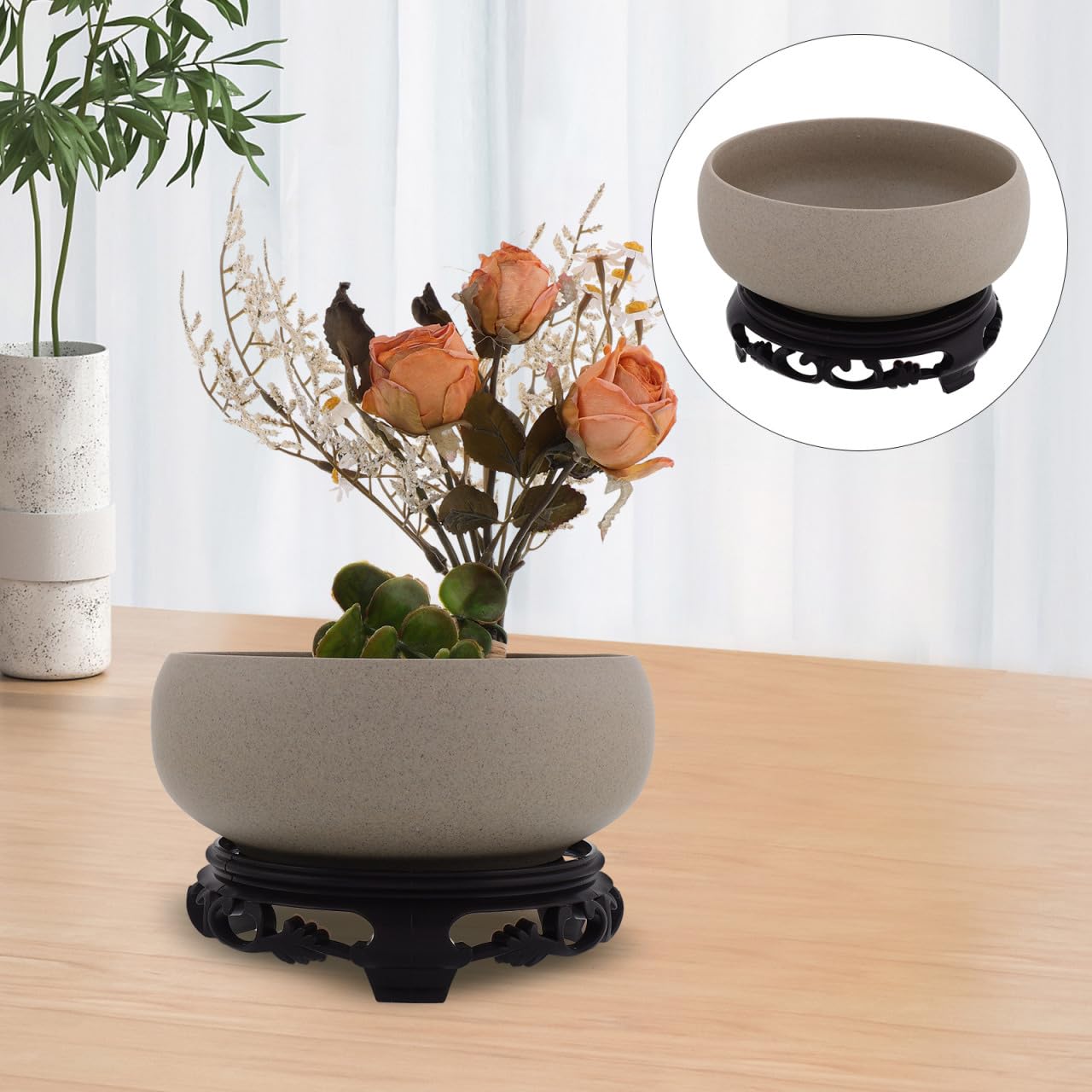 Ceramic Bowl, Hydroponic Planter Water Lily Bowl with Stand Ceramic Lotus Planter for Lotus Flowers Decorative Garden Flower Pot Container
