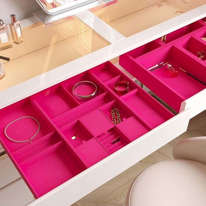 VEELIKE Hot Pink Velvet Fabric Wallpaper Peel and Stick Soft Felt Drawer Liners