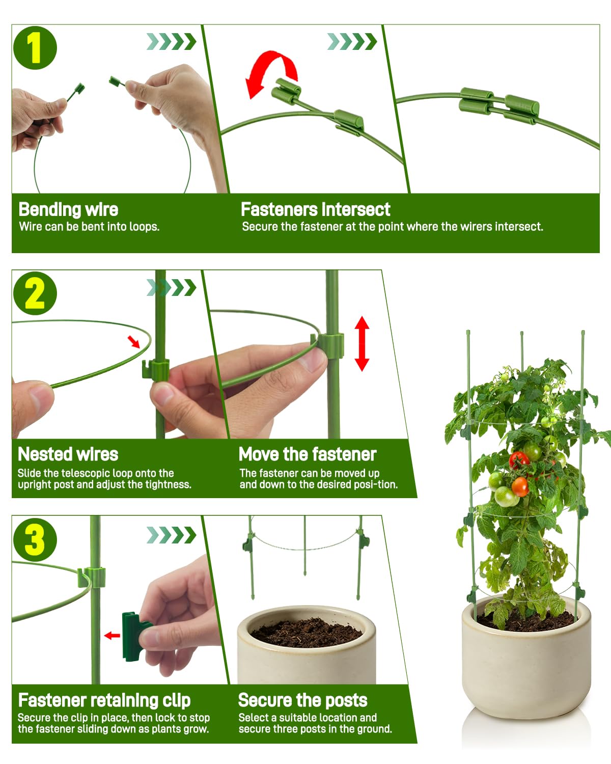 4 Pack 35.4" Tall Tomato Cages for Pots and Containers, Adjustable Tomato Plant Support with Sliding Clips, Plastic-Coated Metal Tomato Trellis Cage for Patio, Raised Bed & Garden Vegetables