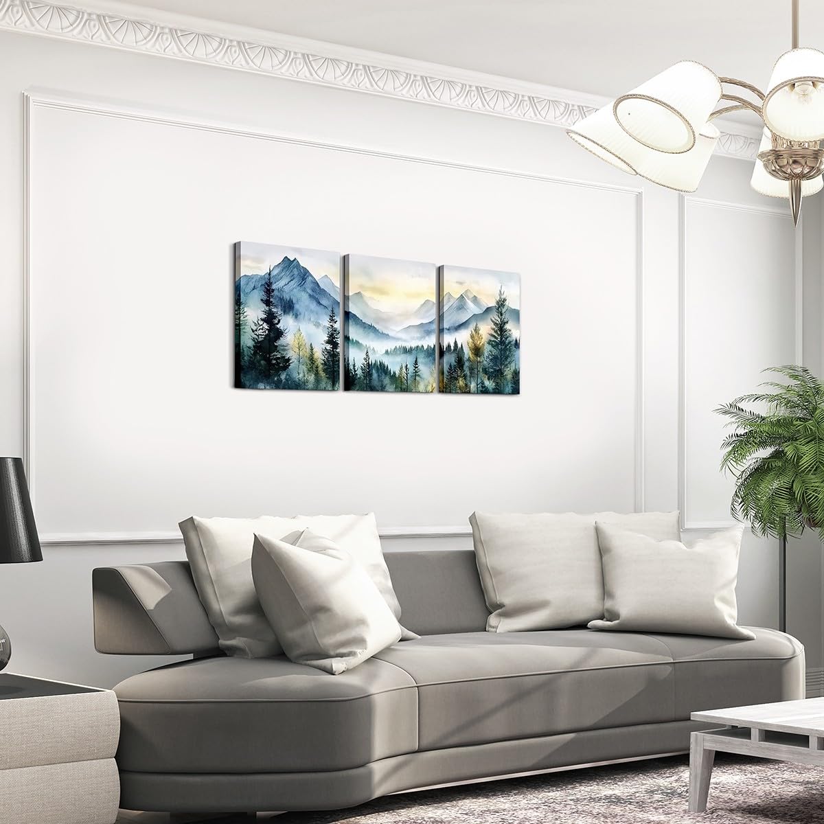 jejeloiu Smoky Mountain Canvas Wall Art for Living Room Bedroom 12"x16"x3pcs Sunrise Trees Picture Wall Decor for Bathroom Natural Scenery Art Office Decorations Artwork Posters Foggy Scenic Painting