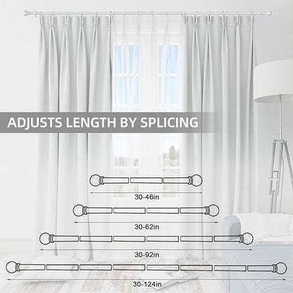 Thestoa Curtain Rods for Windows 30-62 Inch, 5/8" White Curtain Rod for Bedroom, Living Room,Kitchen,Farmhouse, Outdoor