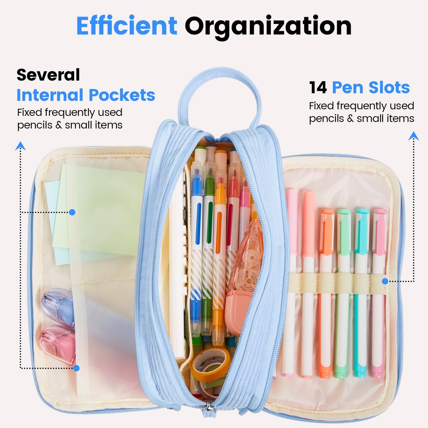 Sooez High Capacity Pencil Case, Soft Corduroy Pencil Pouch with 4 Compartments, Multiple Pockets, Large Pencil Bag with Sturdy Zipper, Cute Pencil Case Pouch Organizer for Student Teen Girls, Beige