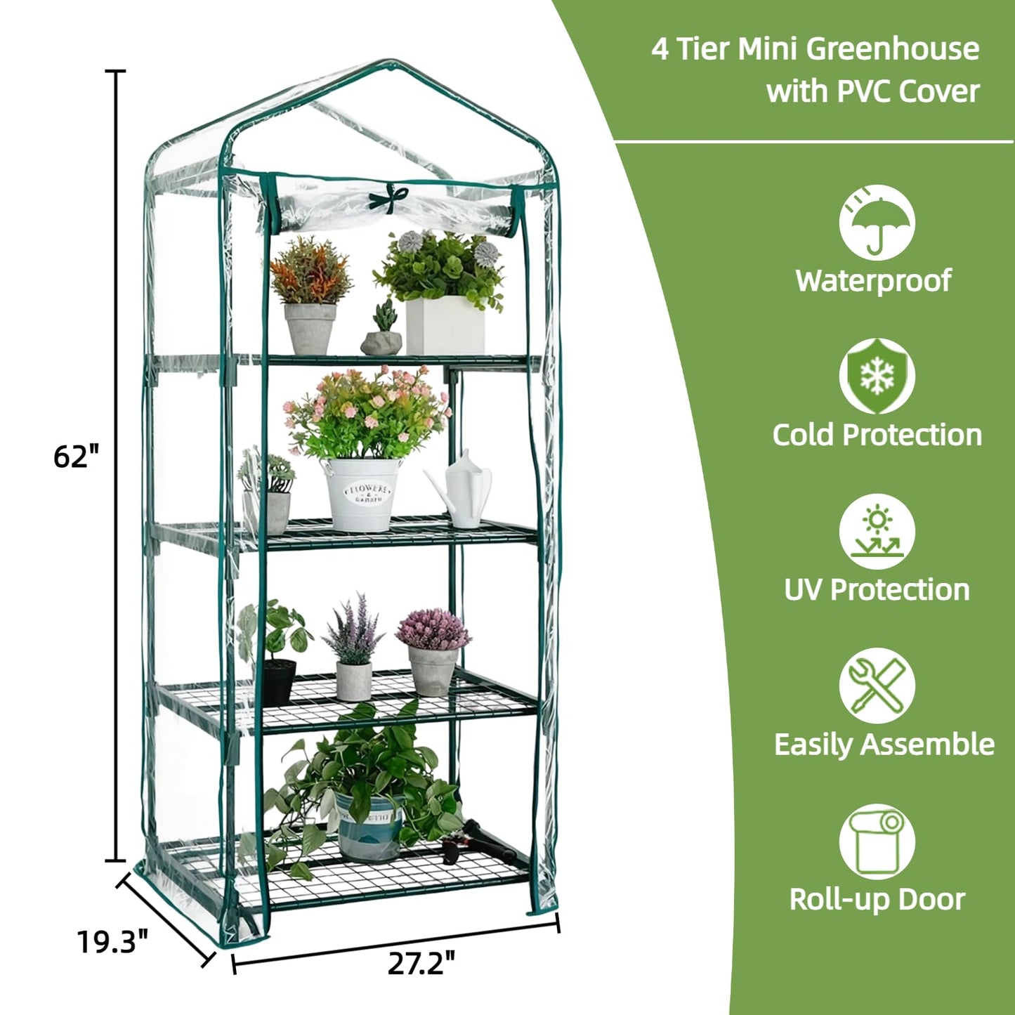 Kelived Mini Greenhouse for Indoor Outdoor, Small Plants Green House with 4 Tier Shelves, Portable Plastic Greenhouses with Transparent PVC Cover for Garden Backyard Patio Balcony Porch