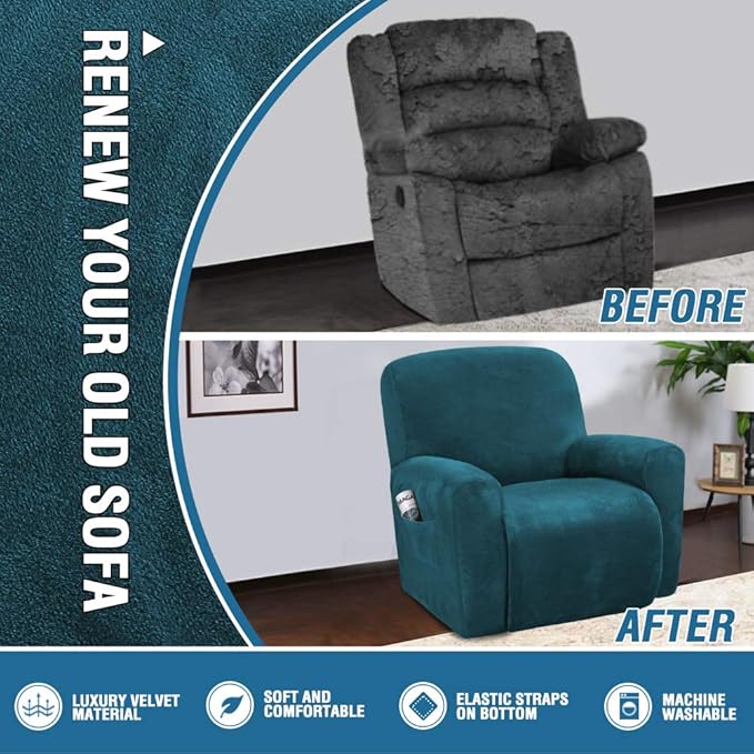 H.VERSAILTEX Velvet Stretch Recliner Couch Covers 4-Pieces Style Recliner Chair