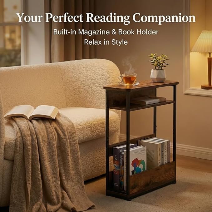 Narrow Side Table, 3-Tier Slim End Table