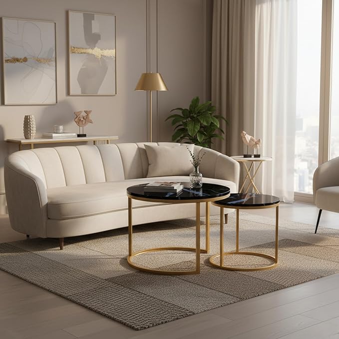 Homy Casa 23.6inch Round Coffee Table Set of 2, Modern Nesting Coffee Tables