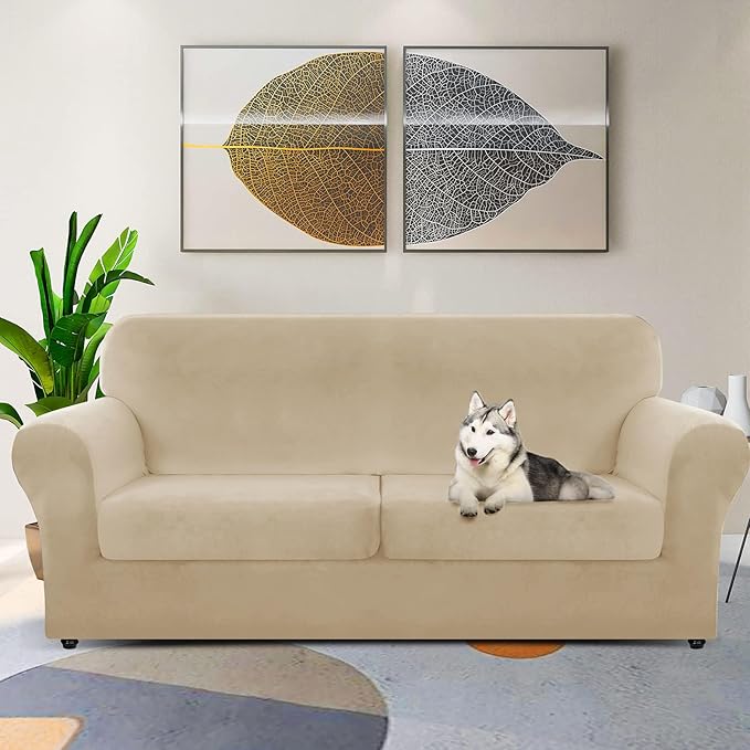 ZNSAYOTX Oversized Velvet 3 Piece Couch Cover