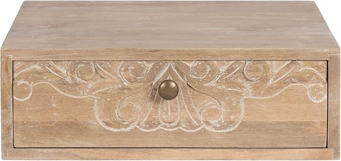 Kate and Laurel Mirza Transitional Carved Wood Floating Side Table, Natural Wood