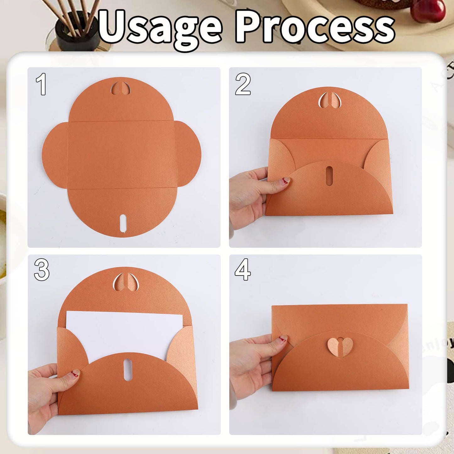 50 Pieces Gift Card Envelopes with Heart Clasp, 4x6 Vintage Envelopes for Wedding Birthday Party Invitation Greeting Cards (Bronze)