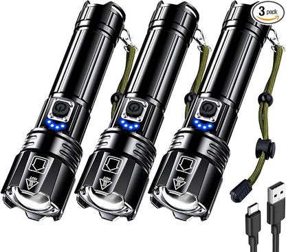 AKNEAR Rechargeable LED Flashlight 99000 High Lumens, Super Bright Flashlights with Zoomable & USB C Rechargeable & 5 Light Mode & IPX7 Waterproof, Powerful Flash Light for Home, Hiking, Camping