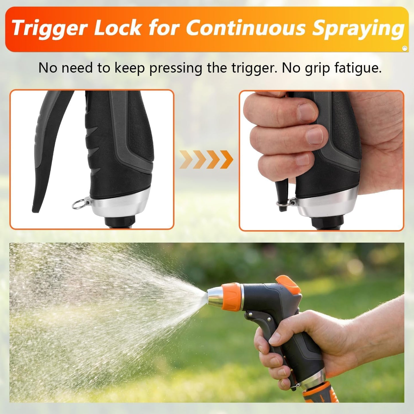 HOOFUN 2 Pack Garden Hose Nozzle: High Pressure Water Hose Sprayer with 10 & 2 Spray Patterns - Lightweight & Rust-Proof Handheld Spray Gun (Black)