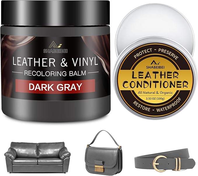 Leather Recoloring Balm with 100ml Mink Oil, Dark Gray Leather Repair Kit and