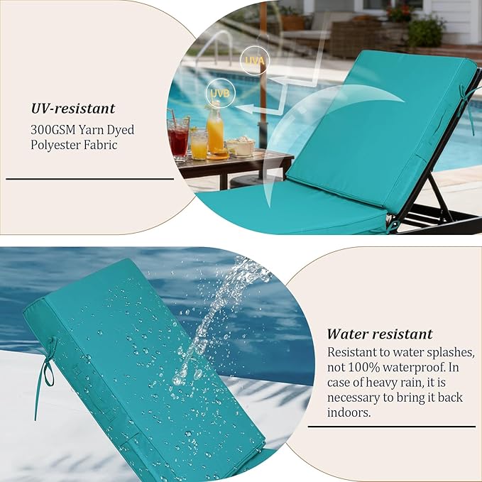 72x21x4in Lounge Cushions for Outdoor Furniture, Outdoor Lounge Chair Cushions