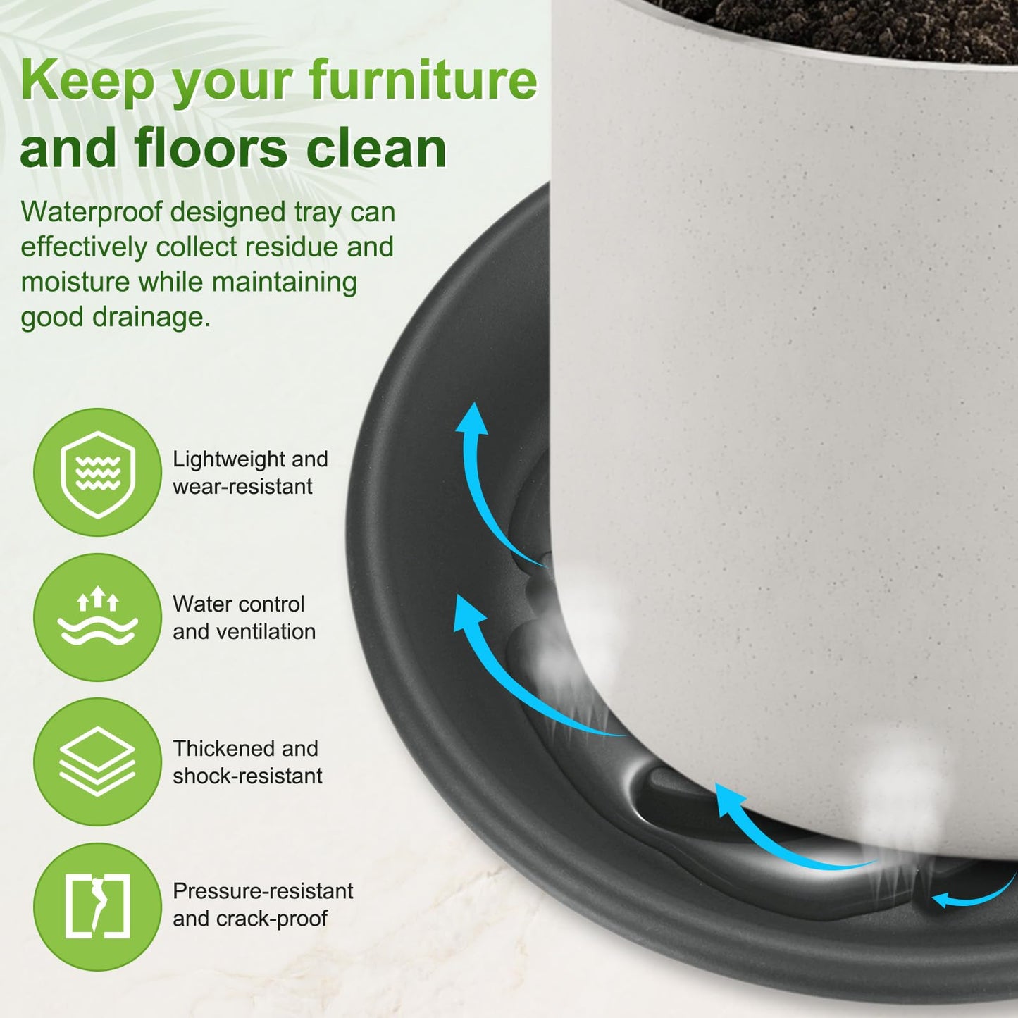 M METERXITY 2-Pack Plant Saucer, 6.5 Inch/ 16.5cm Plastic Plant Trays Thicker for Pots/Indoor/Outdoor/Water Drainage and Protection, Flowerpot Drip Tray [Grayish Black]