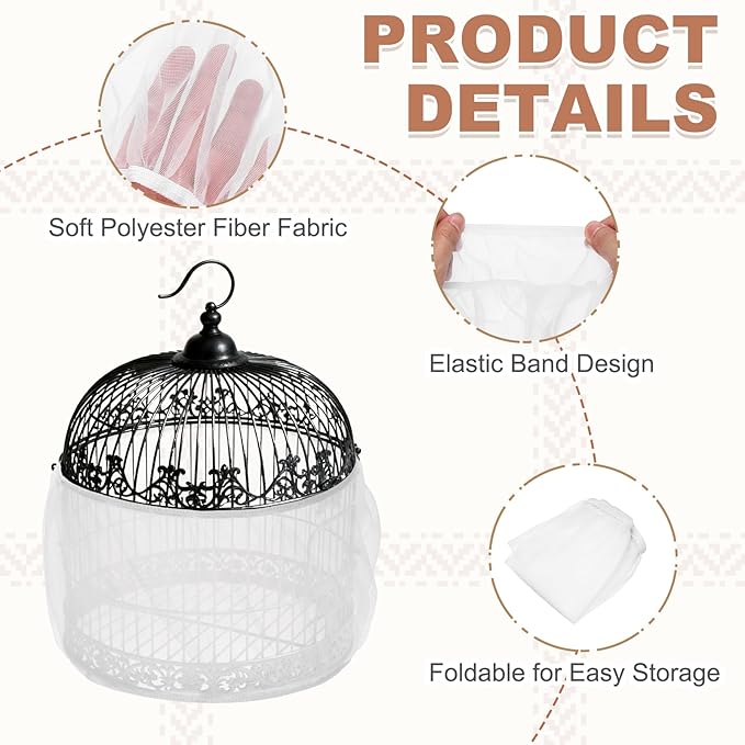 Bird Cage Seed Catcher, Bird Cage Net Cover Seeds Guard, Universal Birdcage Accessories, White, Circumference 55.1"-70.9", Height 11.8" for Parrot Cockatiel Enclosures