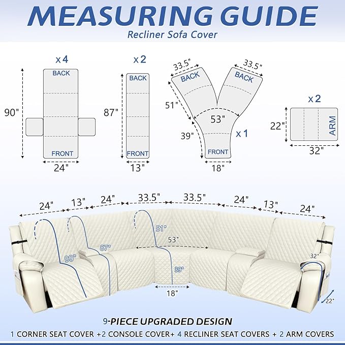Arfntevss Recliner Sectional Couch Covers 1OO% Waterproof L Shape Sofa Cover