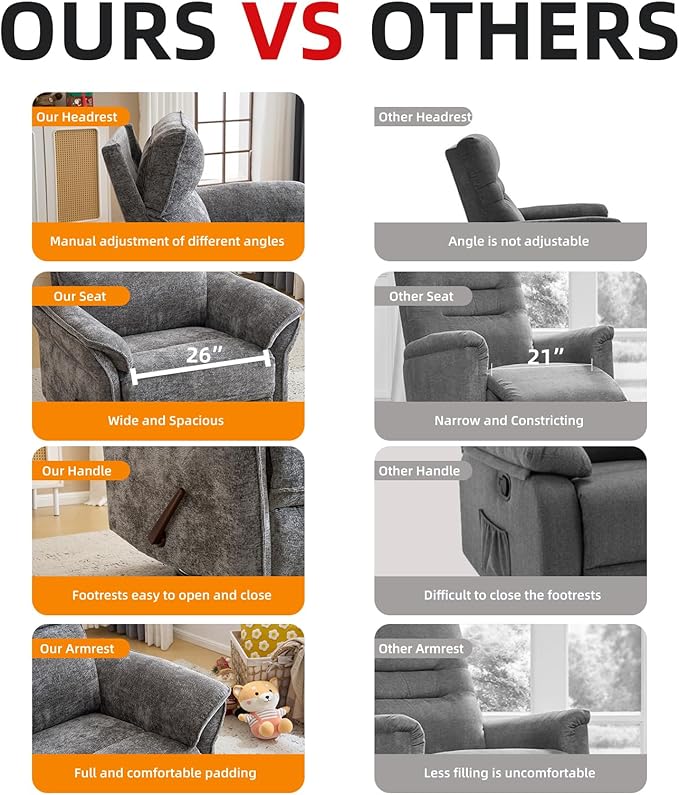 Oversized Glider Rocker Recliner, Chenille Rocking Nursery Chair
