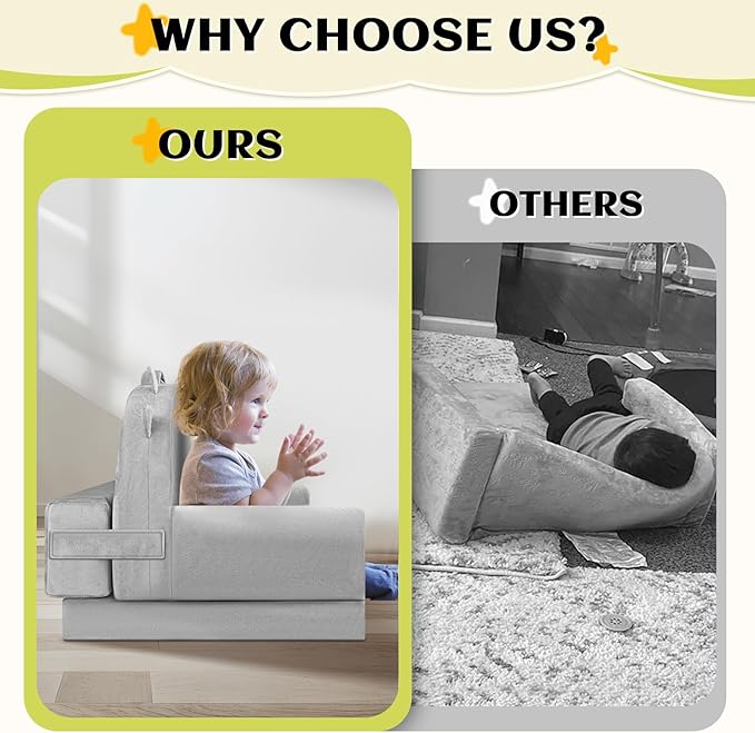 Kids Sofa Bed with Removable Washable Cover & Magic-Tape Backrest – Foldable