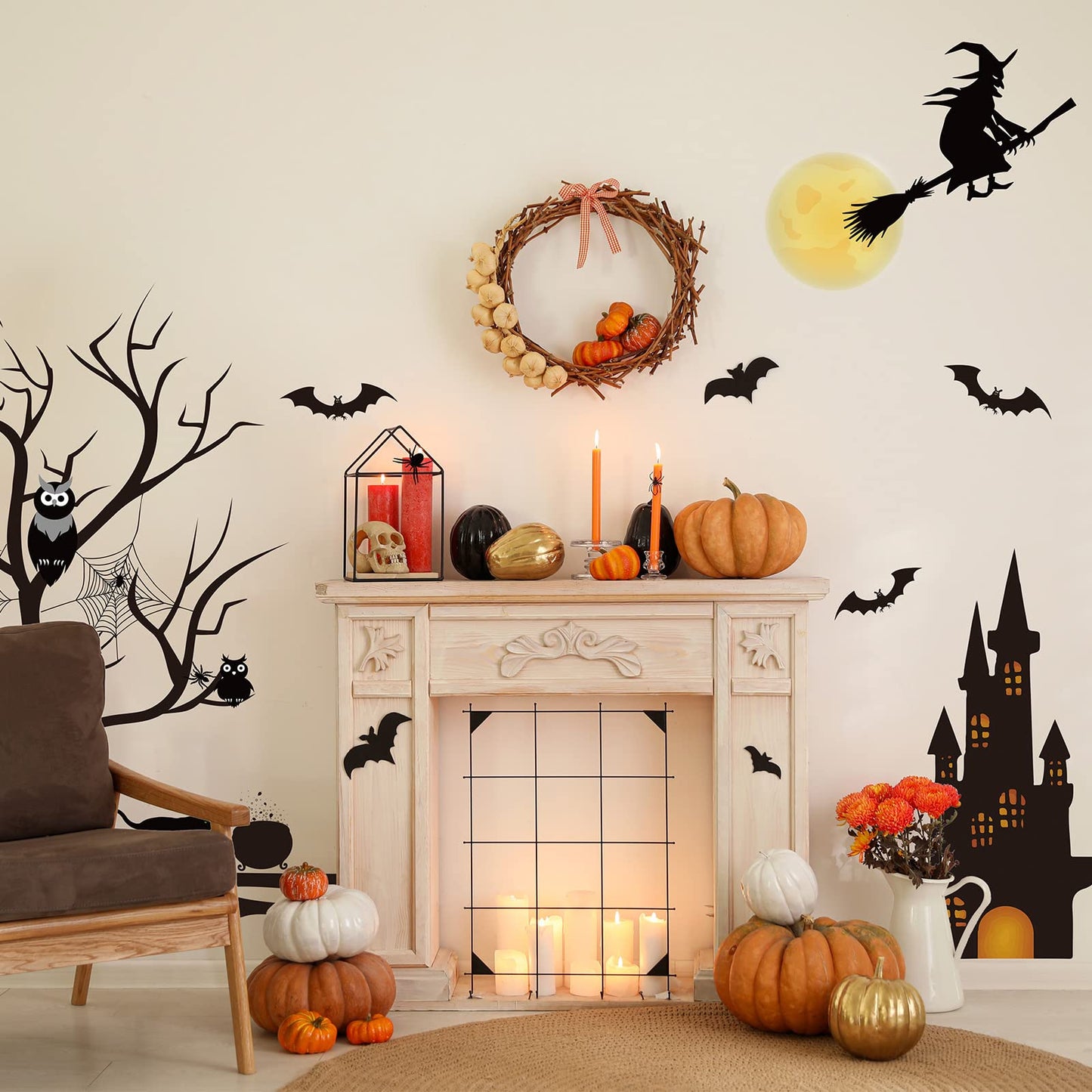 TaoBary 4 Sheet Halloween Window Decals Clings Decor Window Stickers Double Side Clings Decals for Party Decoration with Bat, Witch, Spider, Pumpkin for Halloween Spooky Holiday Fall Party Home Decor