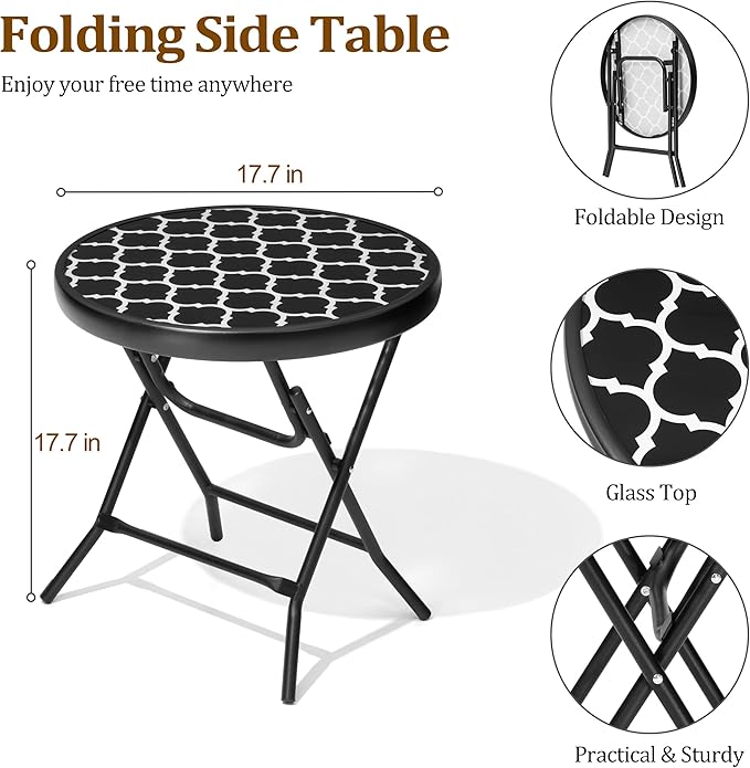 Foldable Patio Side Tables, 17.7" Small End Table Outdoor Weatherproof