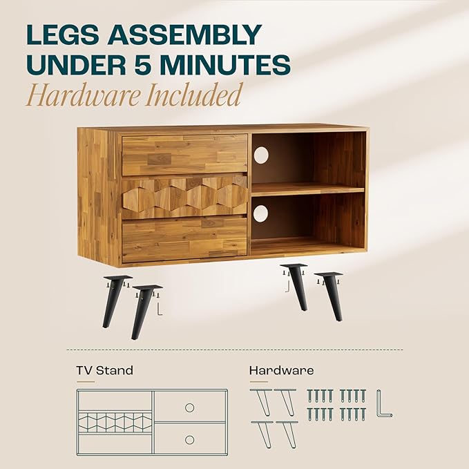 Bme Georgina 45 Inch Solid Wood TV Stand, Under 10 Minutes Assembly