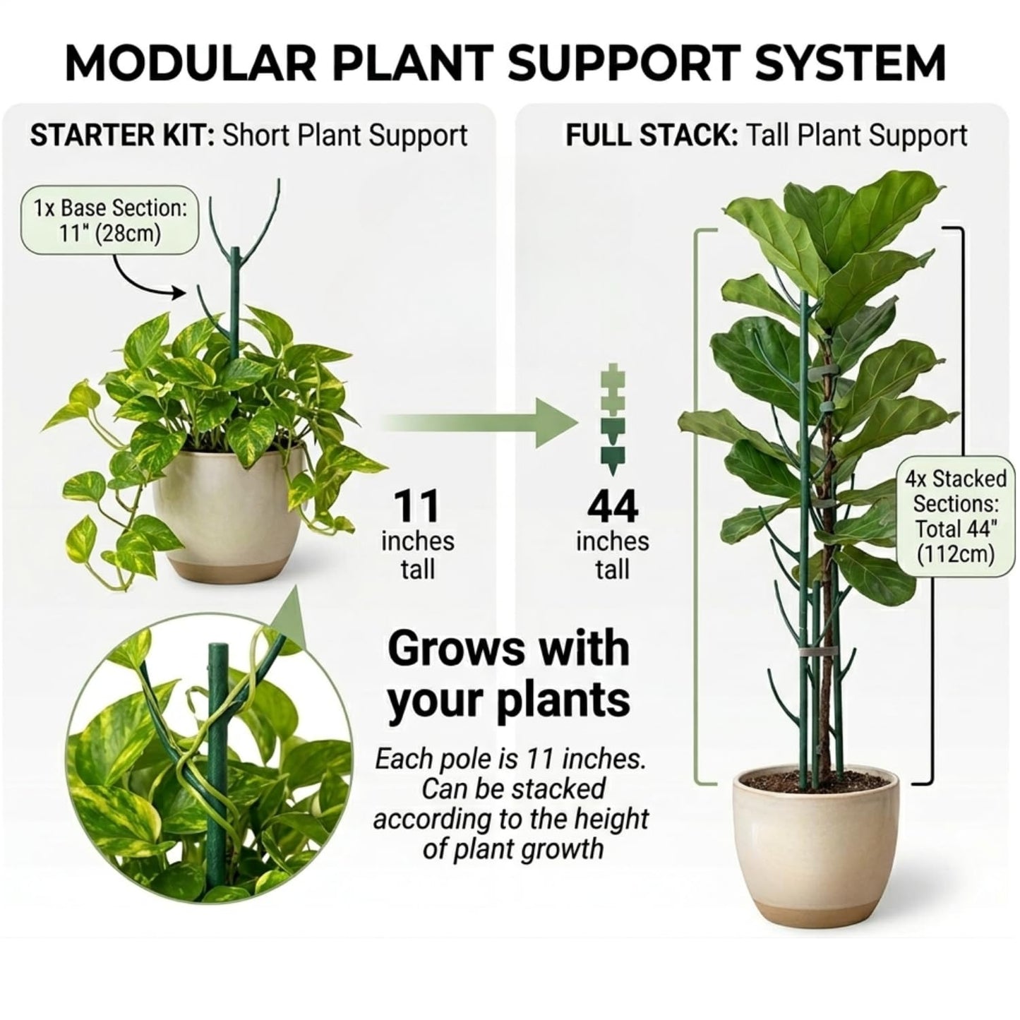 15 Pack Stackable Monstera Plant Support Stakes, 120inch Climbing Plant Sticks Structures with Garden Ties, Durable Alternative to Moss Pole for Indoor Outdoor Plants
