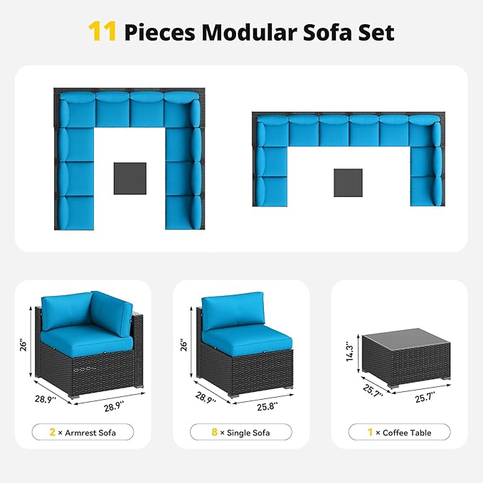 Aoxun Patio Furniture Set, 11 Piece Outdoor Sectional Sofas