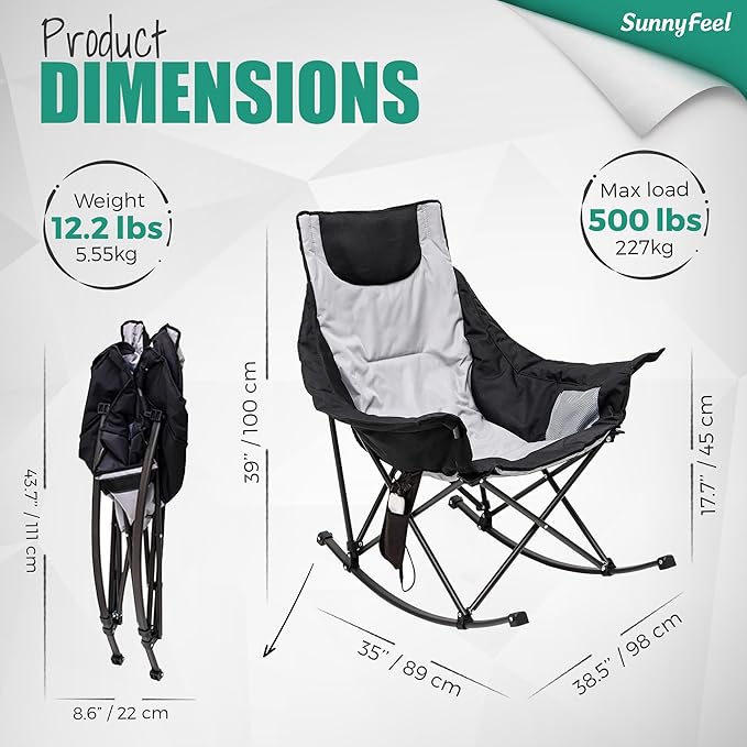SUNNYFEEL Oversized Heated Rocking Camping Chair 2 Pack, Fully Padded Patio