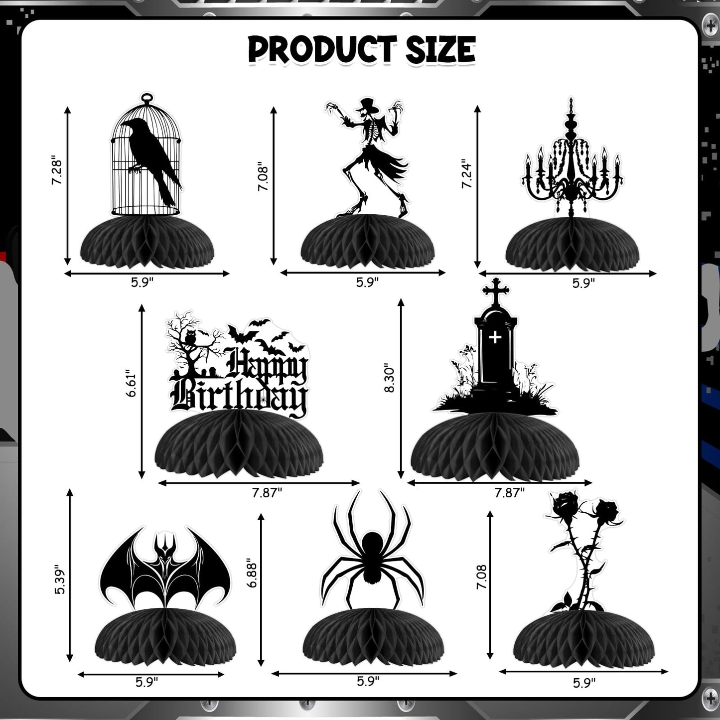 Cheereveal 8Pcs Black Gothic Birthday Honeycomb Centerpieces, Goth Table Decorations, Death to My 20s 30s Decorations, Halloween Gothic Funeral Bat Theme 20th 30th 40th Birthday Party Supplies