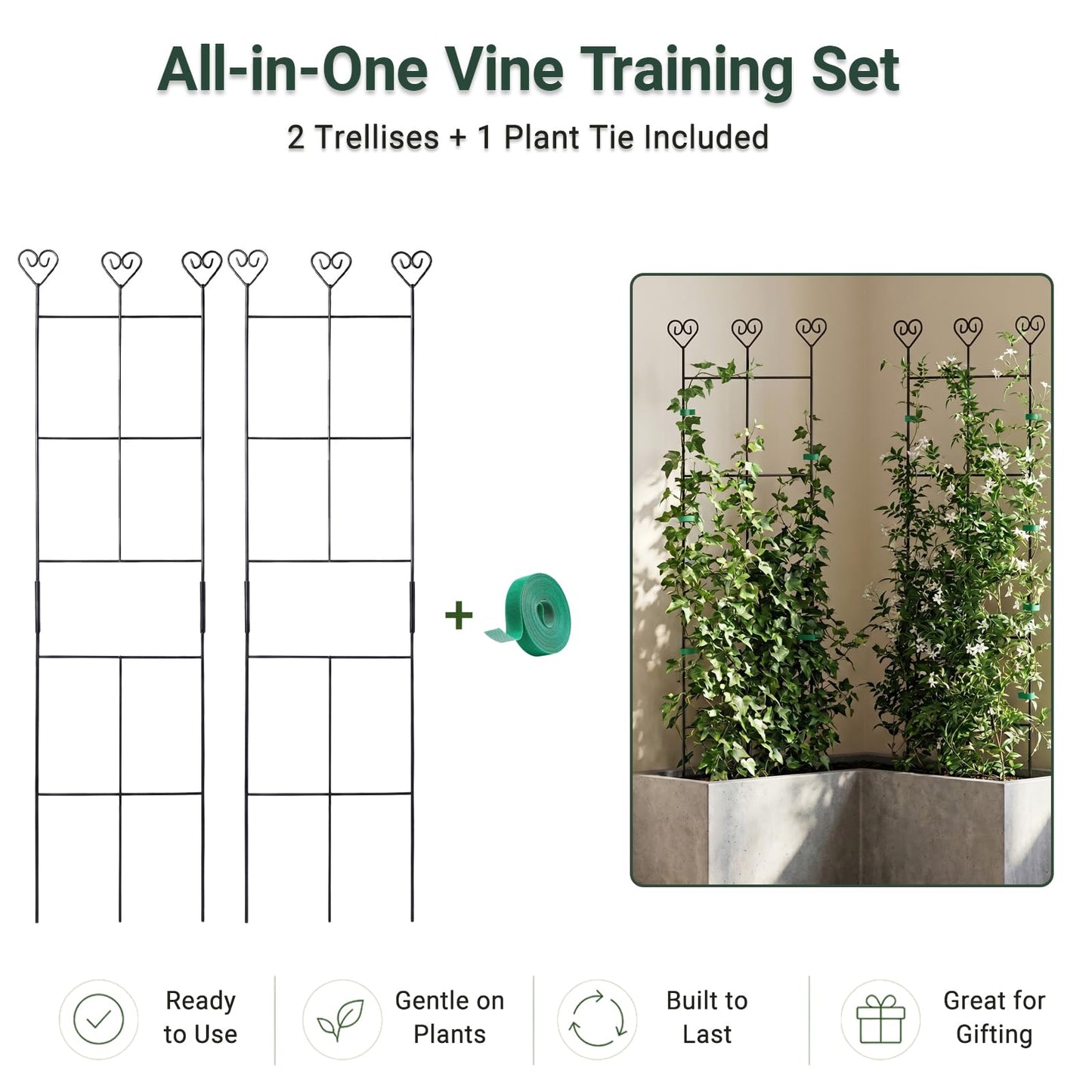 2 Pack 30'' Plant Trellis for Climbing Plants Indoors, Metal Garden Trellis for Potted Houseplant, Rustproof Plant Support for Ivy, Vines, Pothos, Hoya and Flower, Black