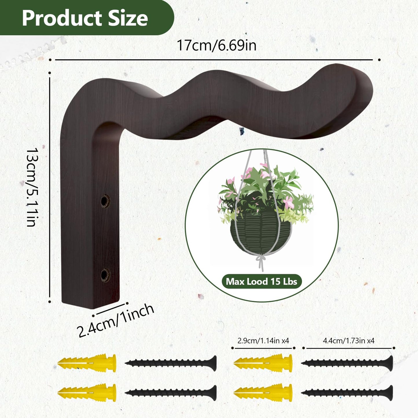 DSJIFGEW Wavy Plant Hanger Hooks – 2 Pack Rustic Wooden Wall Mounts for Indoor/Outdoor Use, Ideal for Hanging Baskets, Lanterns, and Bird Feeders – Decorative Brackets for Patio and Balcony