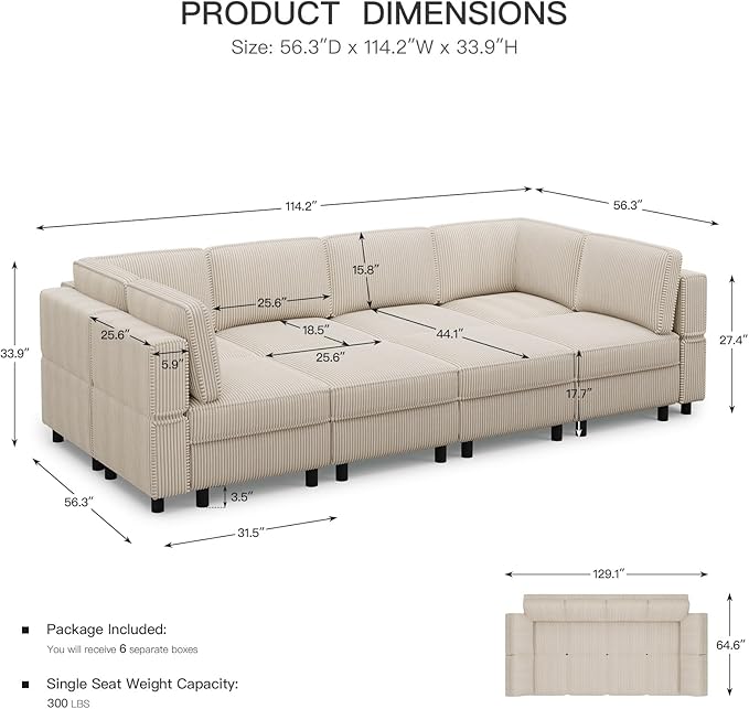 Belffin 114.2" 8 Seats Modular Sectional Sofa