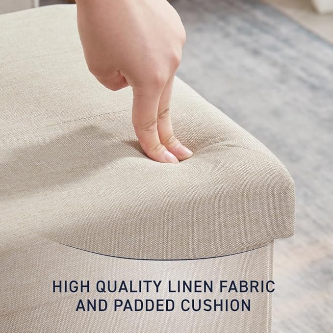 Ornavo Home 2 Pack 15 Inch Folding Storage Ottoman, Square Cube Linen Small
