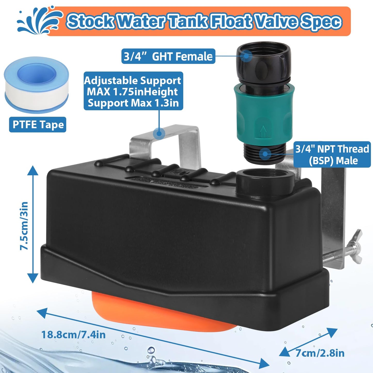 Water Trough Float Valve for Stock Tank,Water Tank Float Valve Level Control for Pond Farm Livestock Cattle Goat Horse Swimming Pool, Autofill Livestock Waterer with Hose Connector