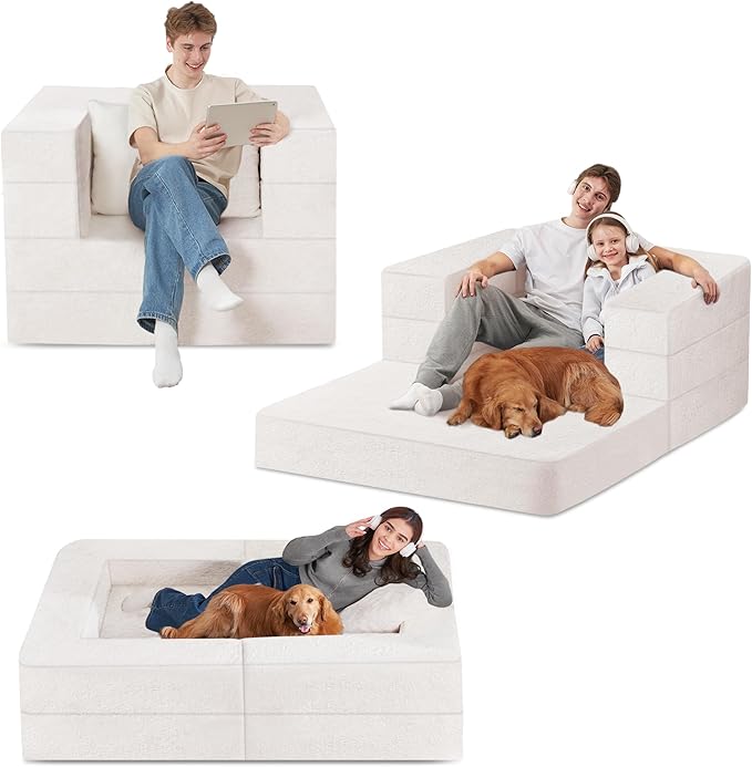 Futon Sofa Bed with Pillow, 3-in-1 Sleeper Sofa Bed with Removable Cover