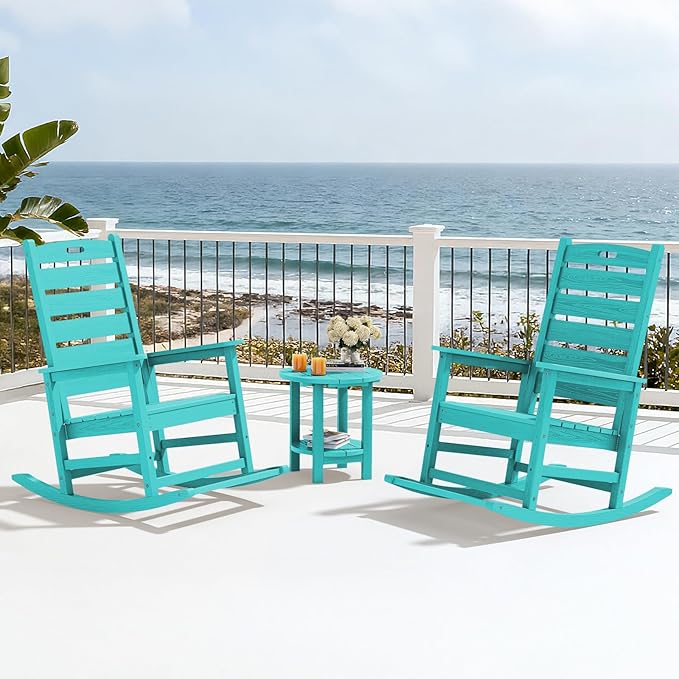 SERWALL Outdoor Rocking Chair Set of 4, Oversized HDPE Patio Rocking Chair