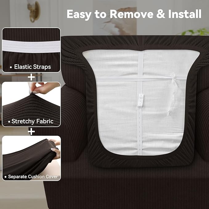 Waterproof Chair Cover with Arms 2-Piece Set Striped Slipcover