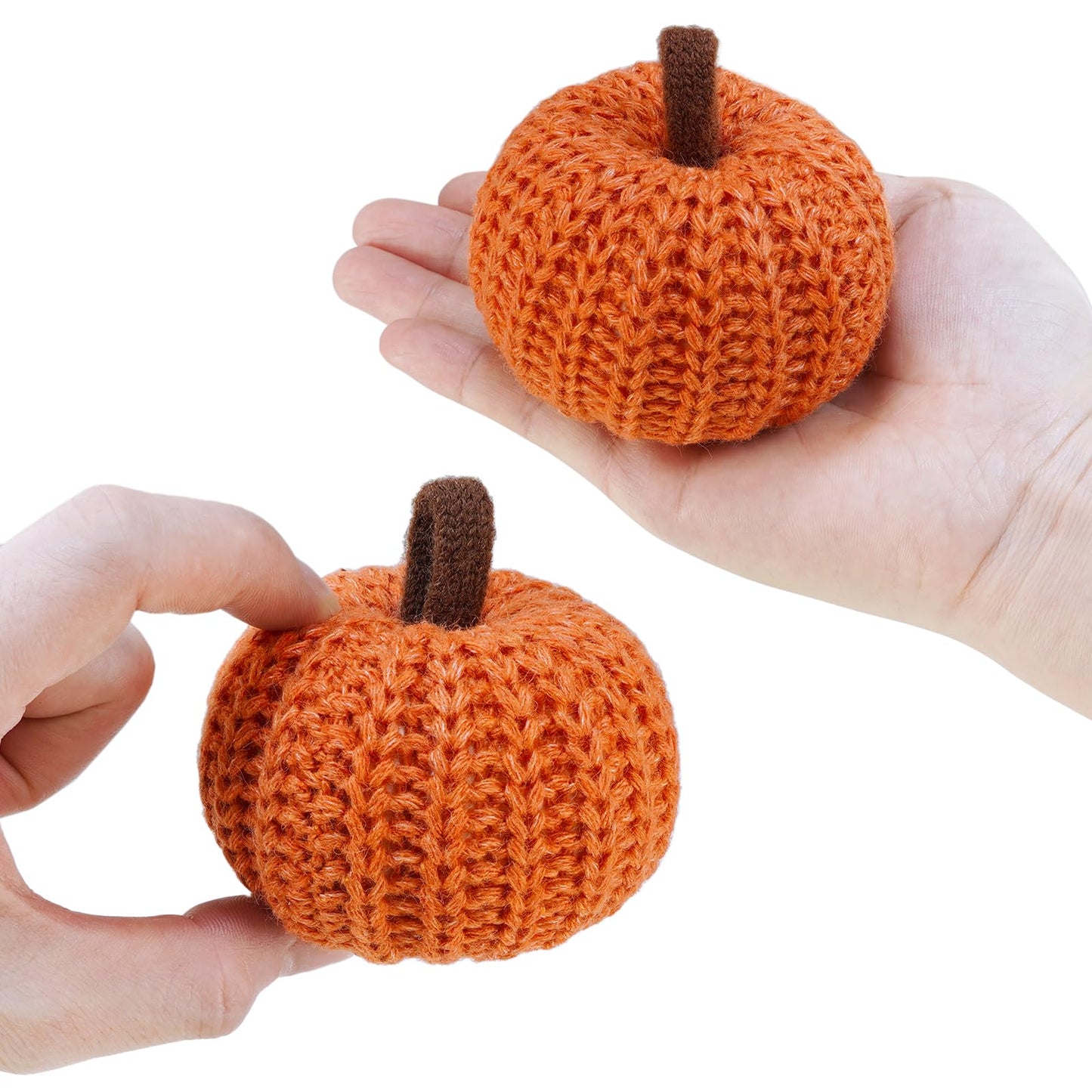 Winlyn Set of 6 Faux Fall Orange Crochet Pumpkins - Small Knit Foam Pumpkins for Rustic Farmhouse Decor, Harvest, Thanksgiving, Halloween, Autumn Table, Bowl, Tiered Tray, Mantel