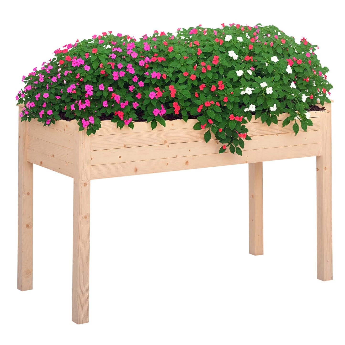 Outsunny Raised Garden Bed with Legs, 48" x 22" x 30", Elevated Wooden Planter Box, Self-Draining with Bed Liner for Vegetables, Herbs, and Flowers Backyard, Patio, Balcony Use, Natural