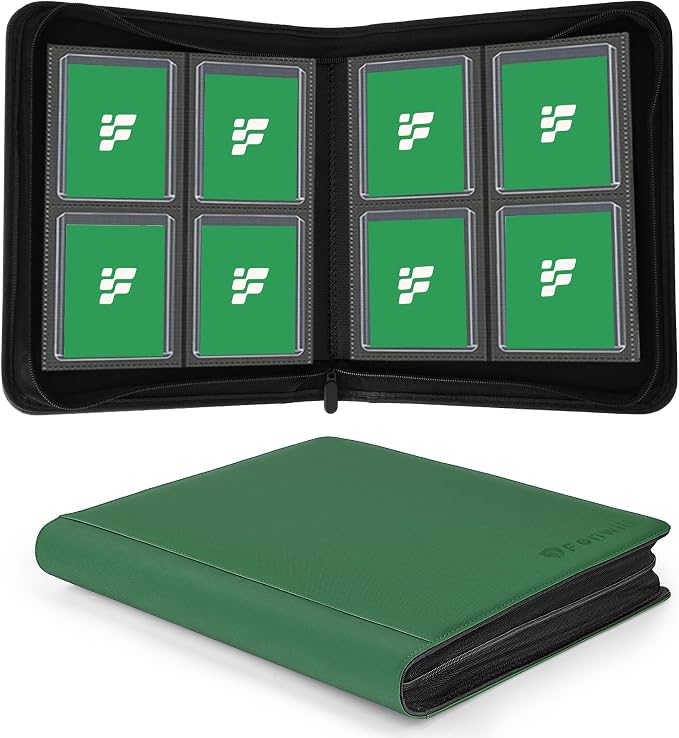 Top Loader Binder, Holds 112 Cards in 3"x4" Toploaders, Trading Card Binder 4 Pocket for TCG, MTG, YGO, Game Cards, Sports Cards(Green)