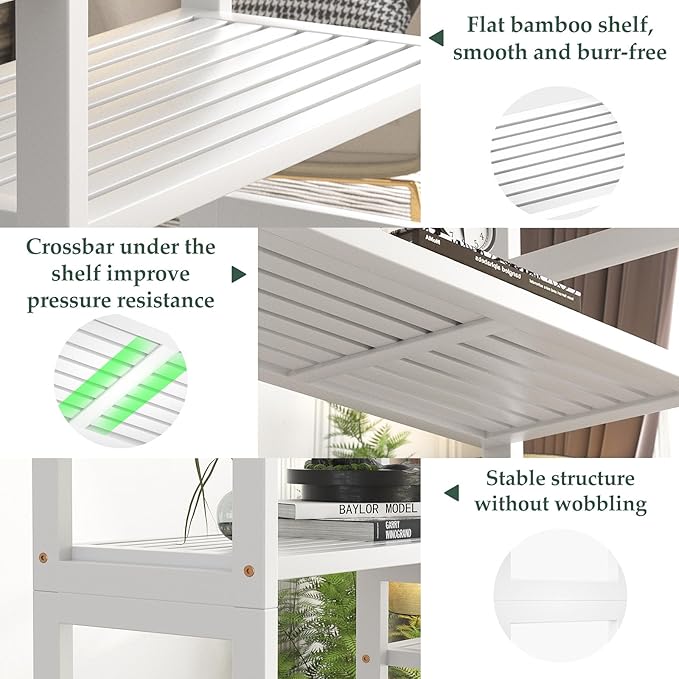 Homykic Double Wide Bamboo Bookshelf White, 6-Tier Large Open Bookcase