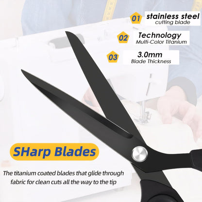 Jasni Scissors Set of 3 black titanium non stick blade anti rust Ergonomic Lightweight Soft Rubber Grip tailor scissors office student scissors for School, Office and Family Daily Use 10''/9''/6.5"