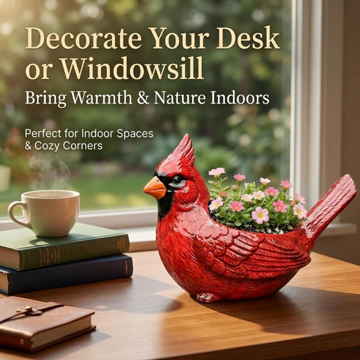Cardinal Bird Succulent Planter, Resin Red Birds Plant Pot Small Cute Animal Flower Pots Hummingbird Succulent Planter Flower Plant Pot Decorative Planters for Indoor Tabletop Decor(Green 4pcs)