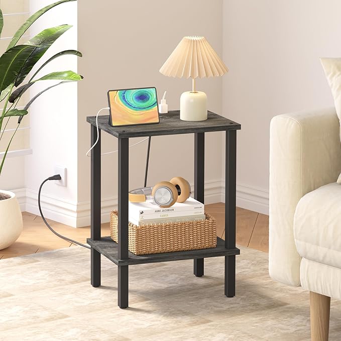 TUTOTAK End Table with Charging Station, Small Side Table with Outlets