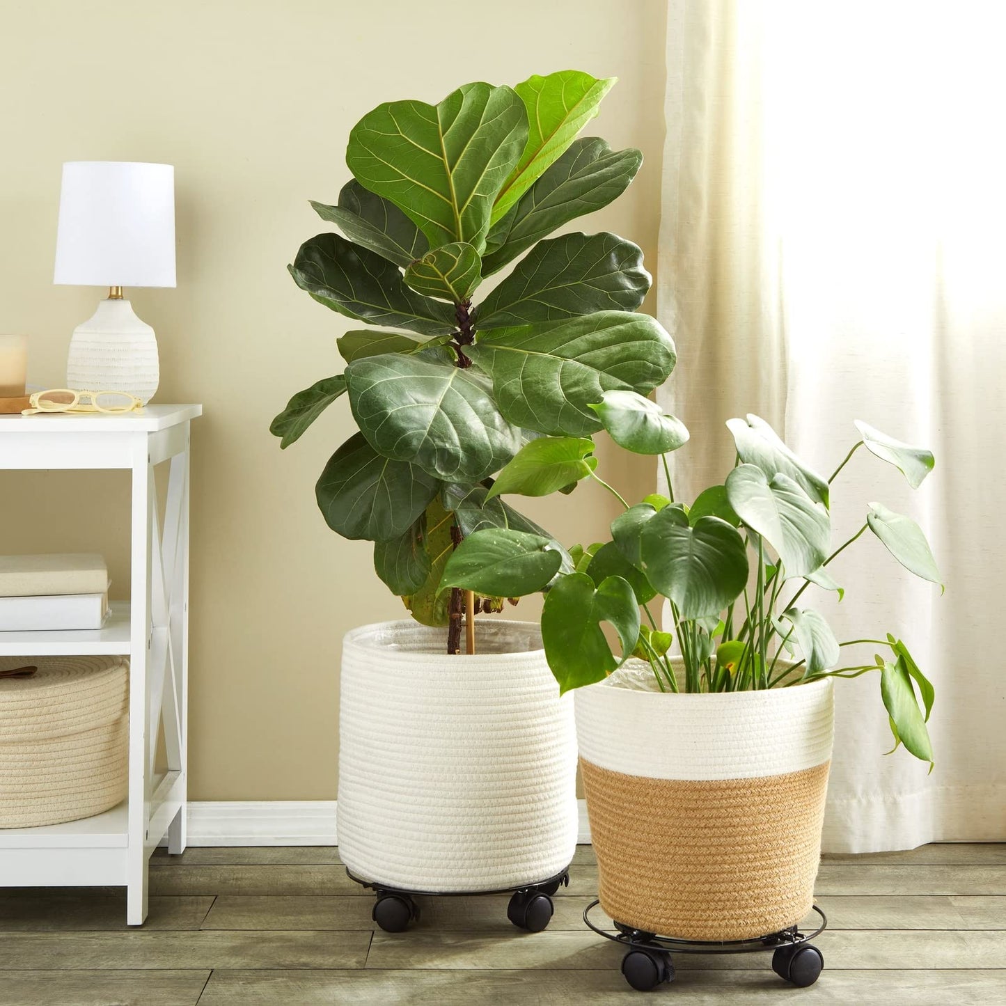 Bright Creations Plant Stand with Wheels - 10.6 in Diameter, Black, Pack of 4, Modern - Metal Rolling Plant Stand Base with 360-Degree Rotation & Locking Casters for Indoor & Outdoor Planter Pots
