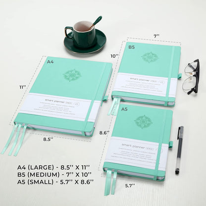 Smart Planner Pro – Undated Daily Planner – Small A5 – Achieve Goals & Increase Productivity – Weekly, Monthly, Work Sections, Organizer Diary with Back Pocket, 3 Satin Bookmarks & Pen Holder
