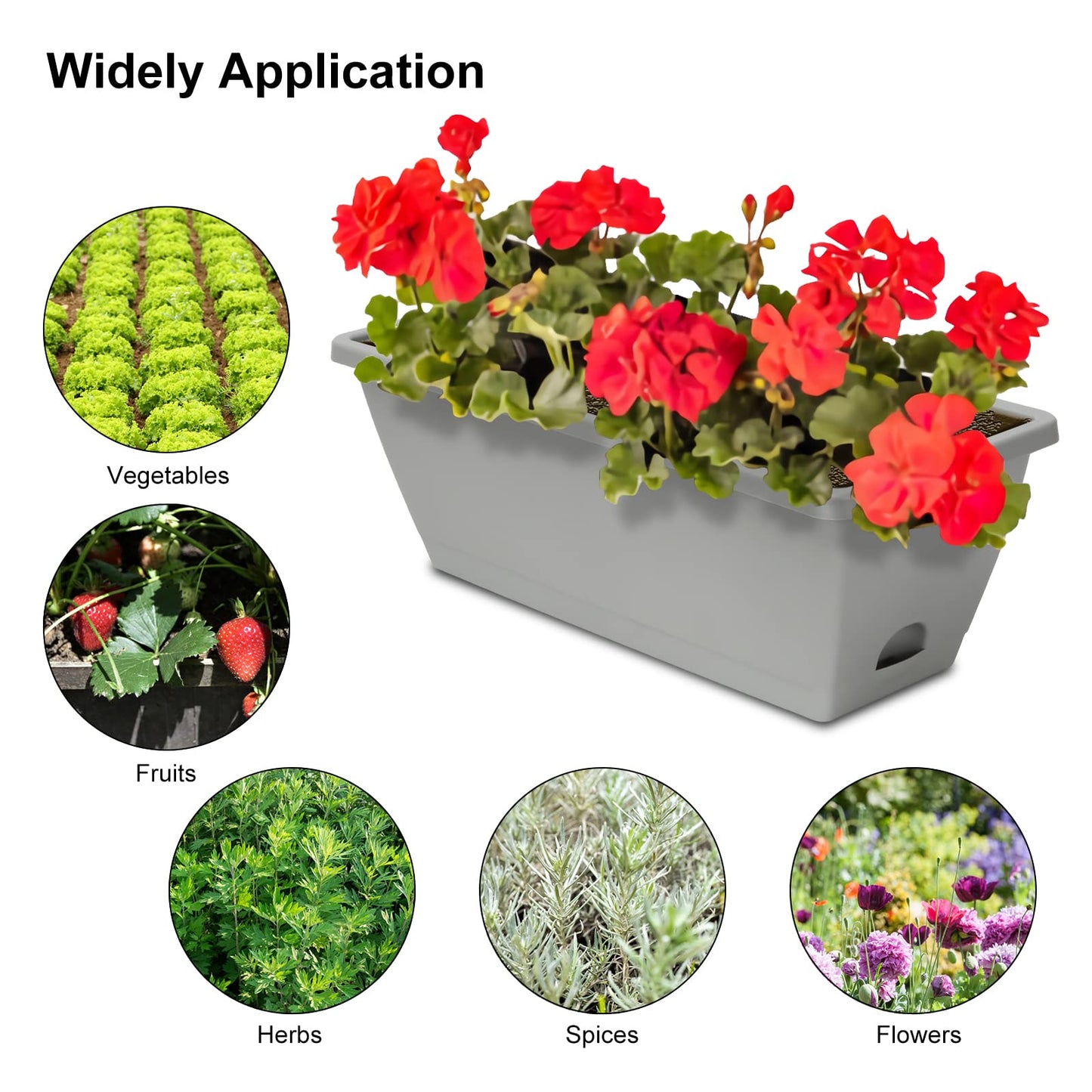 OSMOFUZE Window Box Planter, 6 Packs 17 Inches Rectangle Planters Box with Drainage Holes and Trays, Vegetable Planters for Windowsill Patio Garden Home Decor Porch Yard Light Gray
