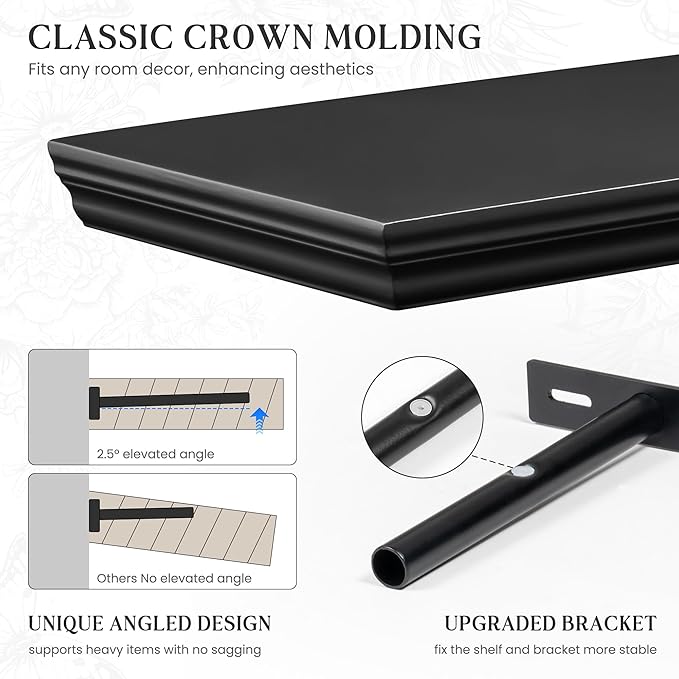 Fun Memories Floating Shelves 48 Inch Long, 9.3 Inch Deep Classic Crown Molding